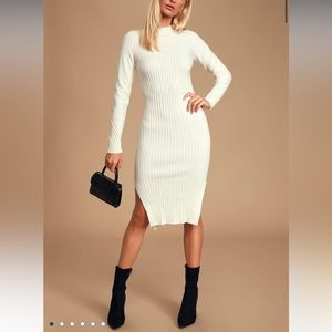 Snuggle Party Ivory Mock Neck Midi Sweater Dress